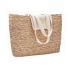 Sac de plage ou de shopping en feuilles de massette (Typha) tissées avec pochette et sangles en toile.-Beige-8719941056701