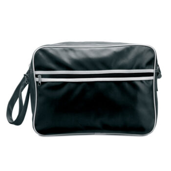 Sac messager en PVC finition mat avec liserés  blancs. Poche avant fermée par un zip horizontal. Bretelle ajustable.-Noir-8719941019669