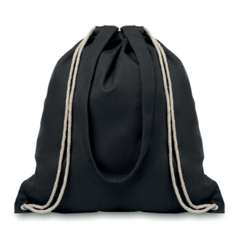 Sac shopping en toile avec anses longues et fermeture avec cordon. 220 g/m². Produit sous une norme certifiée pour l'utilisation de substances nocives dans le textile.-Noir-8719941029804