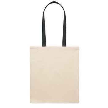 Sac à  provisions en coton avec de longues anses colorées. 140 gr/m².-Noir-8719941056039-2