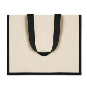 Sac shopping en jute laminé et toile anses longues .-Noir-8719941034594-2