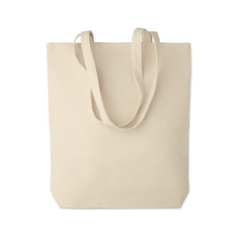 Sac shopping  en toile avec anses longues et soufflet sur le fond . 270 gr/m². Produit sous une norme certifiée pour l'utilisation de substances nocives dans le textile.-Beige-8719941048485-1