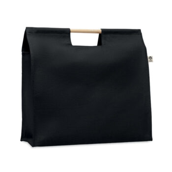 Sac shopping en toile organique avec poignées en bambou. 360 gr/m².-Noir-8719941056404