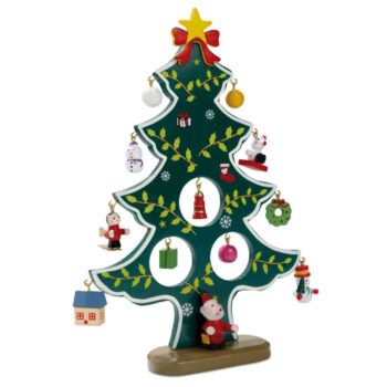 Sapin de Noël en bois avec 12 petites décorations à¡ accrocher. Livrée en boite avec couvercle transparent.-Vert-8719941012424