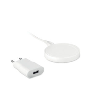 Set chargeur sans fil en ABS. Présenté dans une pochette EVA / PU. Contient une prise européenne et un câble de charge USB A vers Micro B. Données de sortie: DC5V / 1.0A.-Blanc-8719941044944-2