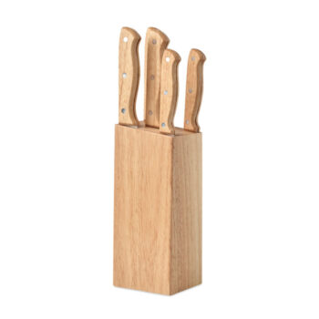 Set de couteaux en bois. Comprend un support de base et 5 couteaux : Chef