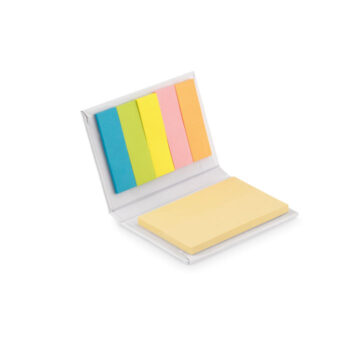 Ensemble de notes adhésives comprenant 5 séries de marqueurs de couleur et un bloc de notes adhésives jaunes.-Blanc-8719941032293