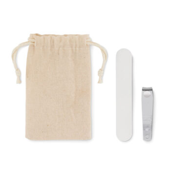 Set de manucure dans une pochette à  cordon en coton. Comprend une lime à  ongles et un coupe-ongles.-Beige-8719941055469-1