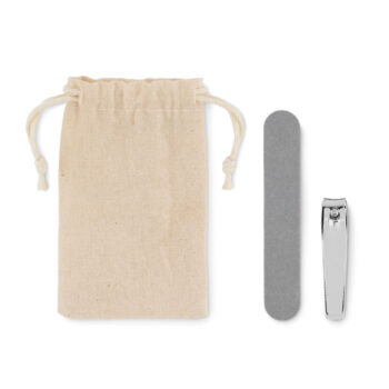 Set de manucure dans une pochette à  cordon en coton. Comprend une lime à  ongles et un coupe-ongles.-Beige-8719941055469