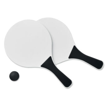 Petit set de tennis de plage constitué de 2 raquettes en MDF et d'une balle souple.-Noir-8719941017665-1