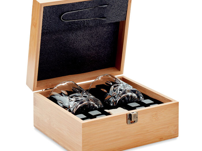 Ensemble de verres de luxe dans une boîte cadeau en bambou pour le whisky