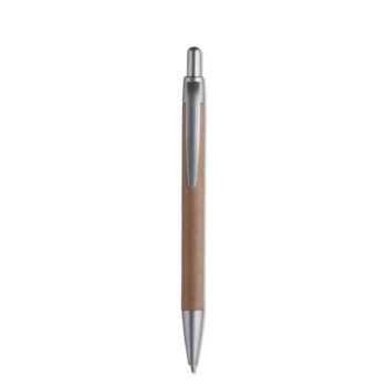 Stylo bille à  poussoir avec corps en carton et attributs en ABS. Encre bleue.-Argent mat-8719941020207