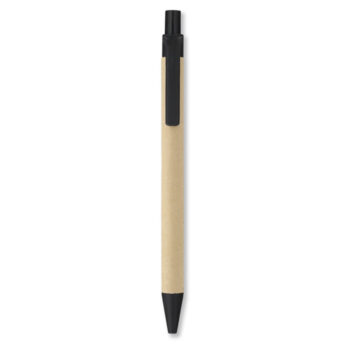 Stylo bille à  poussoir en plastique de maïs biodégradable (100%) et corps du stylo en carton. Encre bleue.-Noir-8719941014534