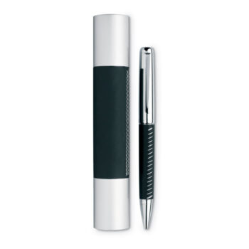 Stylo bille métal avec finitions argent chromé et cuir livré dans boîte tube aluminium.-Noir-8719941002630