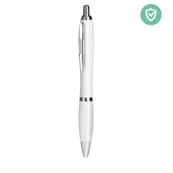 Stylo bille en ABS à  bouton-poussoir  avec corps antibactérien. Cet article contient  un additif spécial (nano argent) qui empêche les bactéries de coloniser la surface du stylo. ISO 22196. Encre bleue.-Blanc-8719941049680