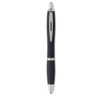 Stylo bille à  bouton poussoir en 50% paille de blé et 50% ABS avec armatures en argent. Encre bleue.-Noir-8719941044371-3