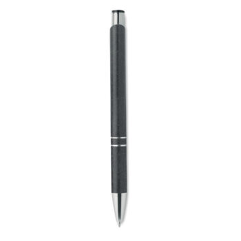 Stylo bille à  bouton poussoir en 50% paille de blé et 50% ABS avec armatures en argent. Encre bleue.-Noir-8719941044432-1