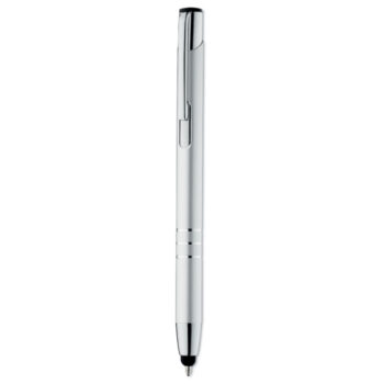 Stylo bille automatique en aluminium avec 3 bagues dans la partie inférieure et embout sensible. Encre bleue.-Argent mat-8719941020702-1