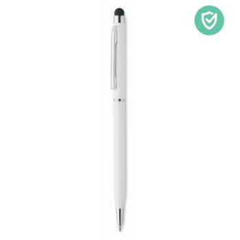 Stylo à  bille twist en aluminium avec revêtement antibactérien et clip chromé brillant. ISO 22196. Encre bleue.-Blanc-8719941050549