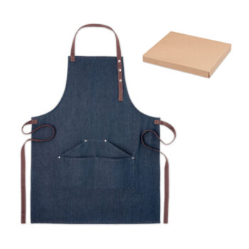 Tablier de cuisine réglable avec 3 poches avant en denim 240 gr/m² avec bretelles en coton.  Présenté dans une boîte individuelle.-Bleu-8719941053793