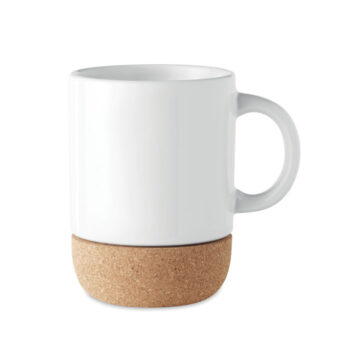 Tasse en céramique avec revêtement spécial pour l'impression par sublimation et détail de la base en liège. Emballage individuel dans une boîte en carton blanche.  Contenance: 300 ml-Blanc-8719941054387