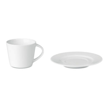 Tasse à  capuccino conique en porcelaine avec sous tasse. Contenance: 180 ml. Emballage en vrac. La tampographie ne résiste pas au lave vaisselle. Le transfert céramique est résistant au lavage.-Blanc-8719941030152-1