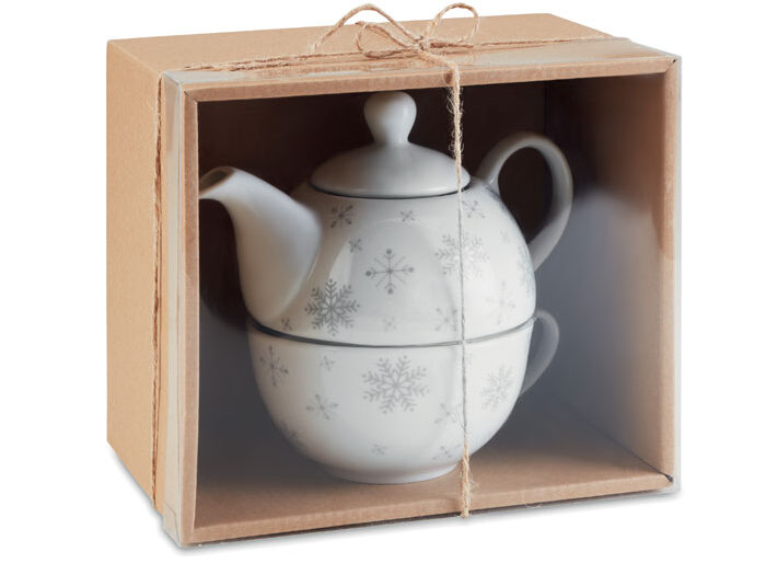 Service à  thé comprenant une théière de 400 ml décorée de flocons et une tasse en céramique de 260 ml. Présenté dans une boîte cadeau en carton. La tampographie ne résiste pas au lave-vaisselle.-Gris-8719941000100